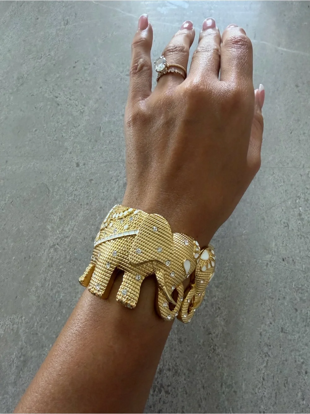 Lilly Pulitzer Gold Elephant Cuff Bracelet with White Enamel Accents